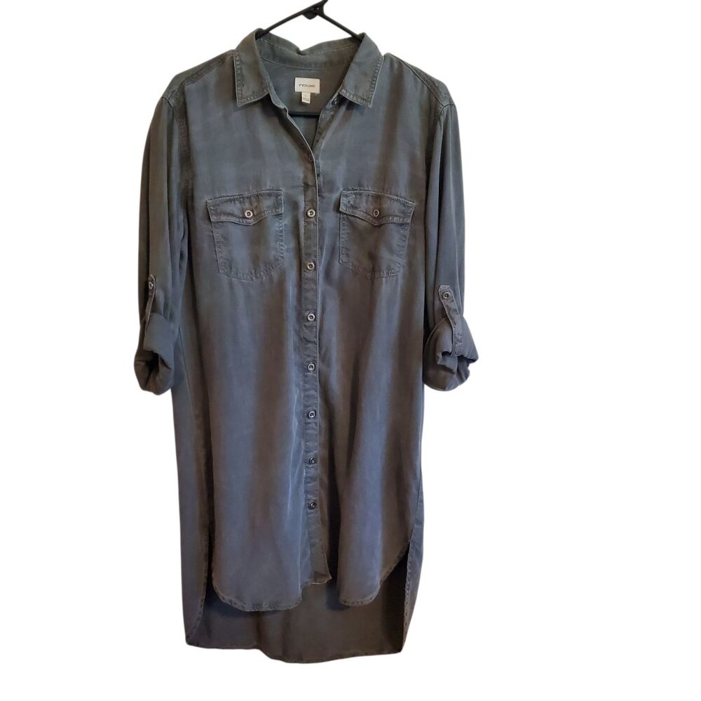 Sneak Peek Black Burnout Shirt Dress Tencel‎ Lightweight Button Up Large